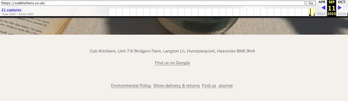 Screenshot of the Wayback Machine archive from 11 September 2025